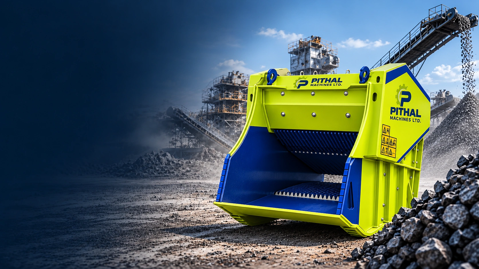 Pithal Prime Bucket Crusher operating on a demolition site